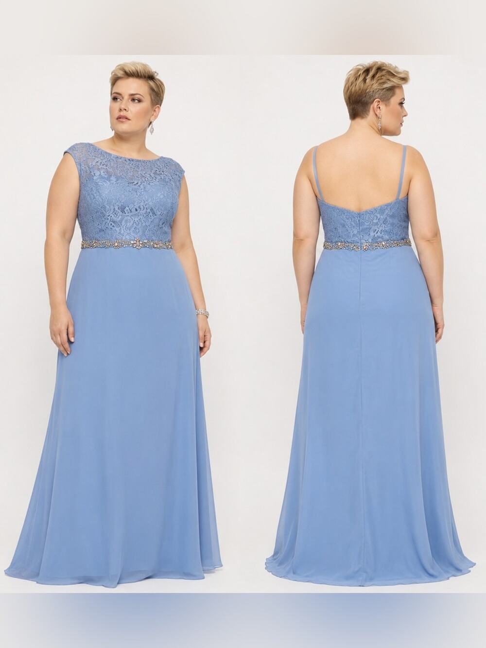 NWT May Queen Couture Dusty Embellished Lace Chiffon Evening Gown Dress
